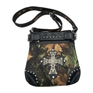 Camouflage Cross Studs Rhinestone Western Crossbody Handbag Cowgirl Gorpcore